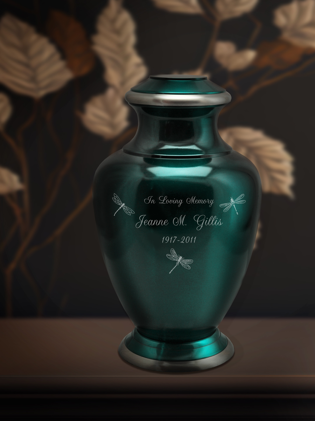 engraved turquoise urn 